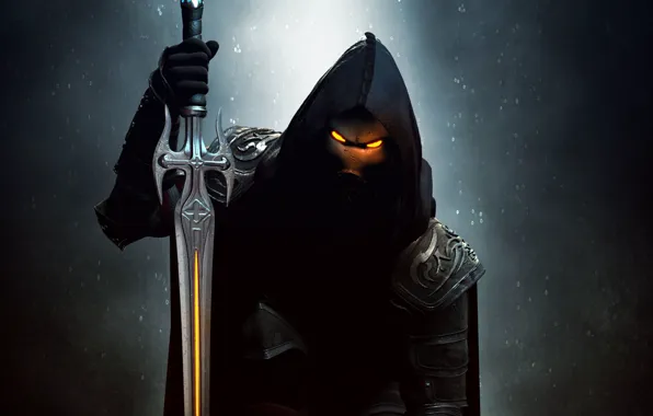 Picture look, background, sword, mask, art, hood