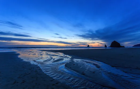 Picture beach, the ocean, dawn, twilight, Oregon, Cannon Beach