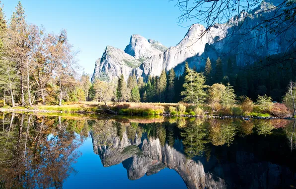 Mountains, nature, river, Yosemite National Park