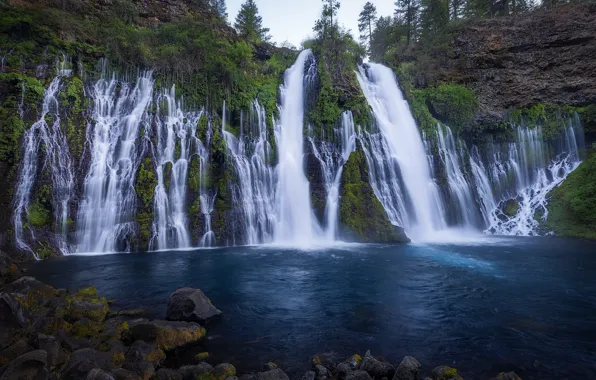 Rock, river, CA, waterfalls, cascade, California, Burney Falls, Burney Creek