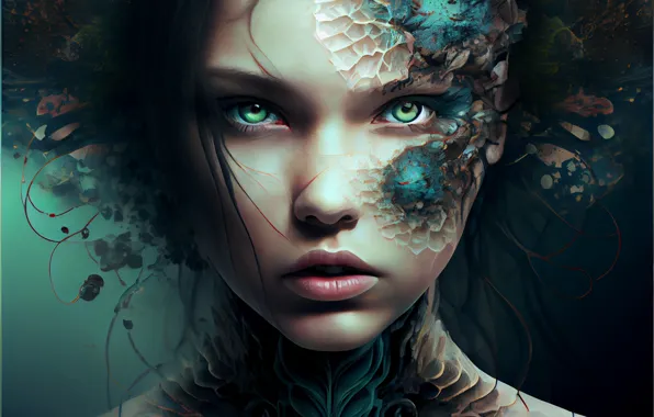 Sea, look, girl, face, rendering, graphics, mermaid, portrait