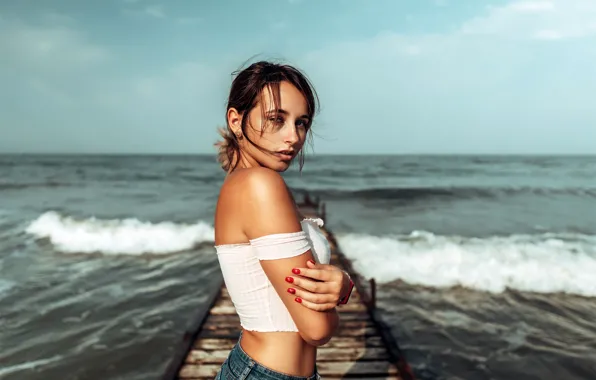 Sea, the sky, look, the sun, landscape, pose, model, shorts