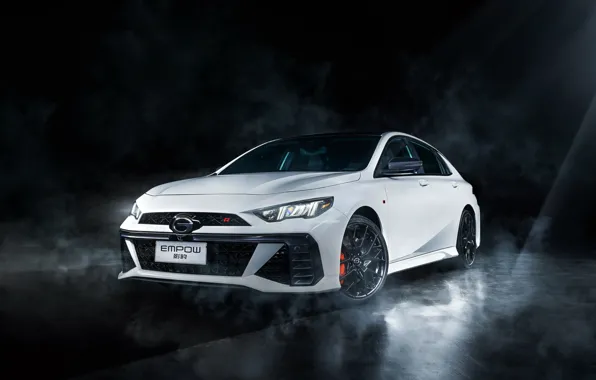 The dark background, white color, Trumpchi