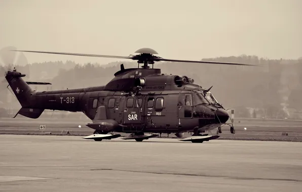 Aviation, Sepia, helicopter, AS 332, Super Puma, aviation