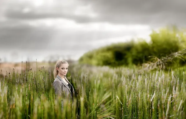 Field, summer, girl, beauty