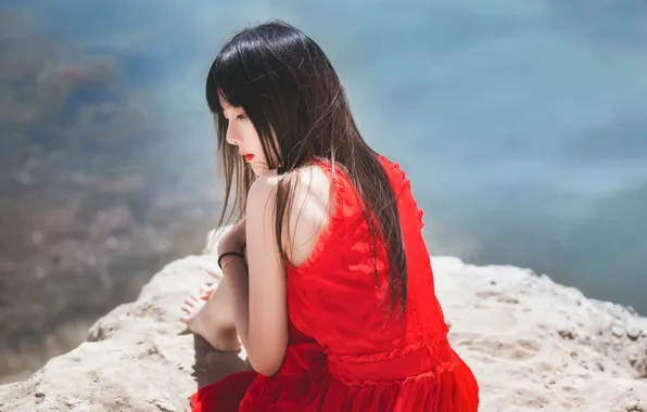 Beautiful, Asian, Model, Water, Woman, Back, Summer, Behind