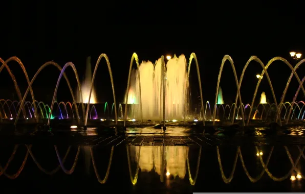 Night, fountain, jet, illumin