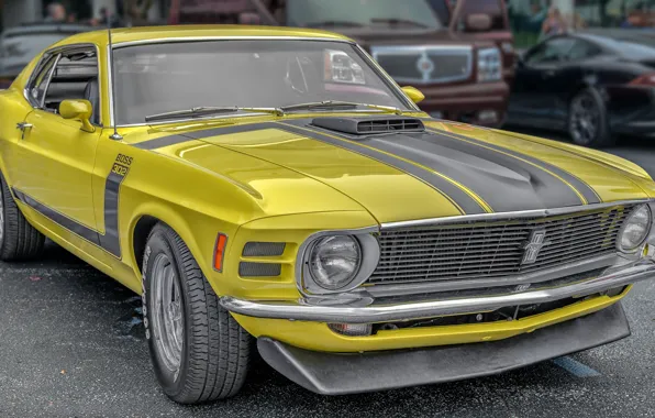 Picture retro, Ford, Ford Mustang Boss 302, yellow