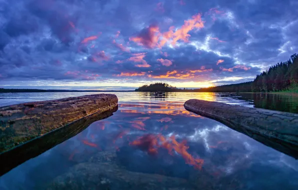 Forest, the sky, sunset, lake, Finland, Finland, Lake Cariari, Kari Lake Lake