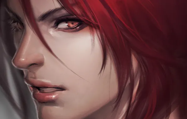 Picture girl, face, red, lol, League of Legends, katarina, sinister blade
