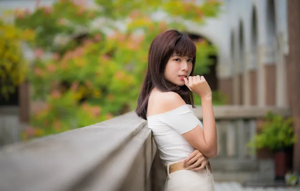 Picture look, girl, pose, brown hair, Asian, cutie, bokeh