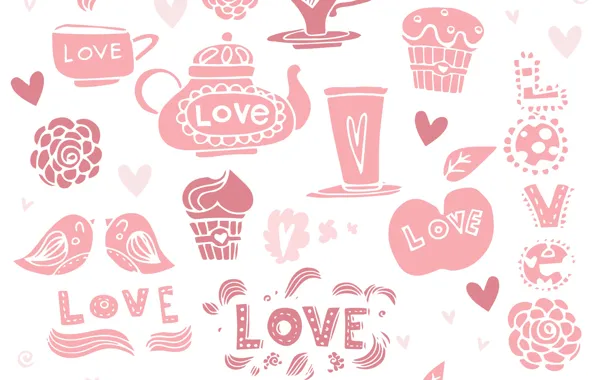 Picture background, the inscription, coffee, texture, love, cupcakes
