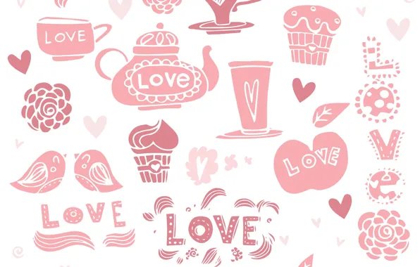 Background, the inscription, coffee, texture, love, cupcakes