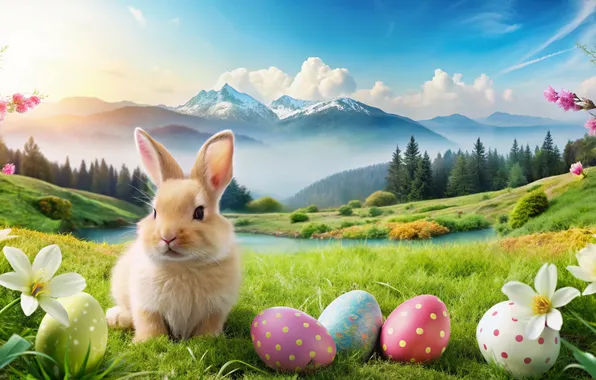 Flowers, eggs, spring, colorful, Easter, happy, flowers, spring