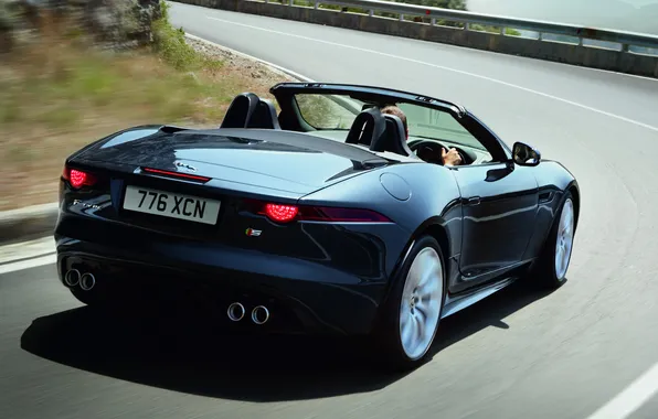 Picture road, auto, black, Jaguar, back, F-Type, V8 S