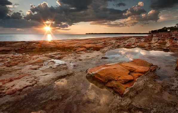 Picture sea, landscape, sunset, rocks