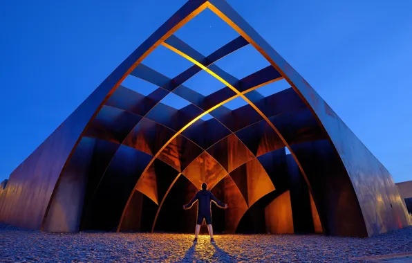 Lights, art, Building, person, metal structure