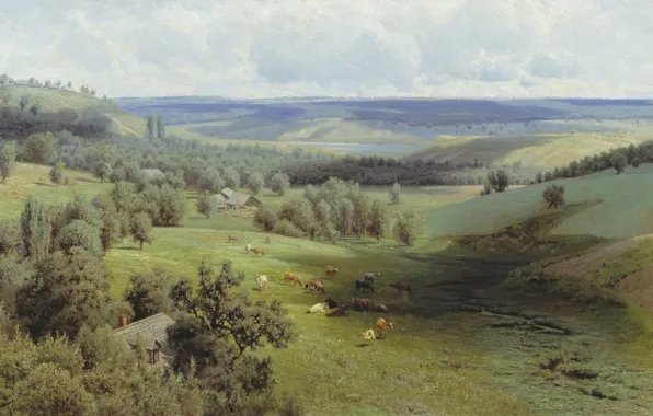 Picture forest, nature, animal, oil, picture, meadow, canvas, Summer Landscape