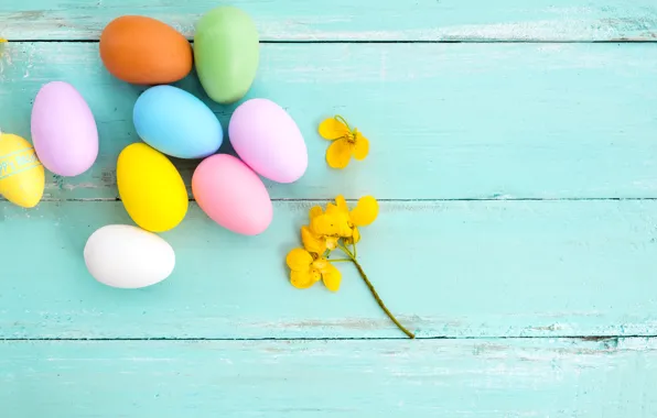 Picture flowers, eggs, spring, colorful, Easter, wood, pink, flowers