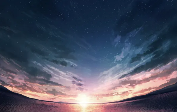 Picture sea, the sky, sunset
