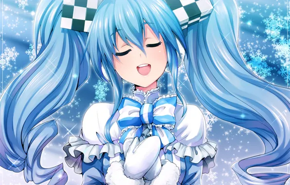 Winter, girl, snow, anime, Hatsune Miku, Vocaloid, art, Ism