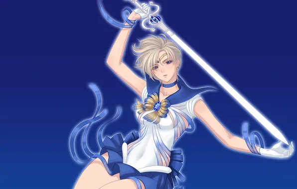 Girl, blue, sword, form, sailor uranus, Bishoujo senshi sailor moon, Tenou Haruka