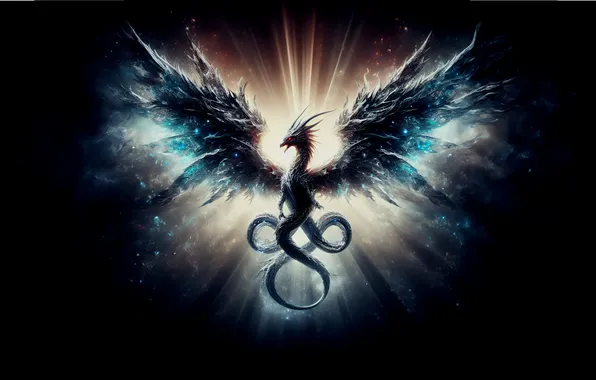 Lights, background, dragon, wings, tail, infinity