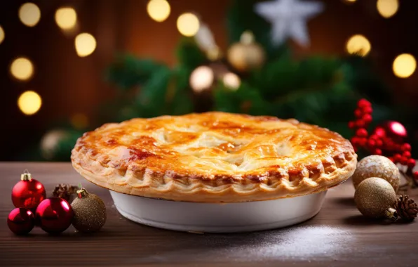 Table, Christmas, pie, New year, cakes, Christmas decorations, festive table, AI art