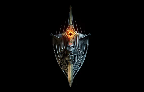 Skull, Sword, Black background, Shield, Anas Asghar