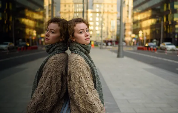 Picture look, pose, reflection, model, portrait, makeup, scarf, hairstyle