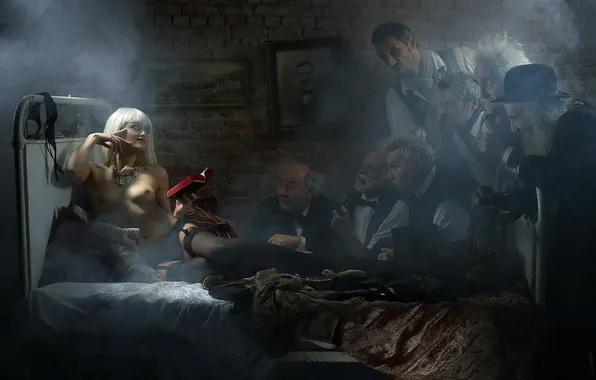 Girl, bed, book, the audience