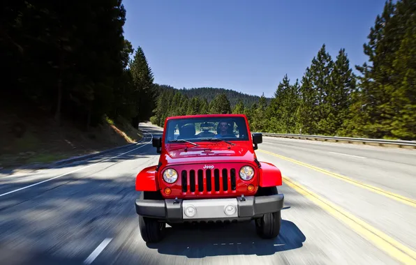 Picture Red, Auto, Road, Sahara, Wrangler, Jeep, Unlimited, The front