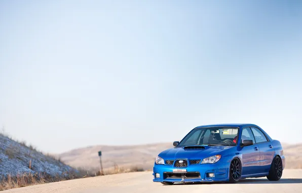 Picture road, blue, Subaru, wrx, impreza, sti