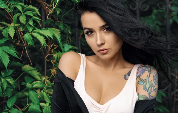 Look, face, hair, portrait, brunette, tattoo, Alex Tereschuk, Dmitry Medved