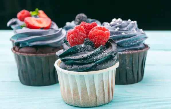 Raspberry, strawberry, cream, cupcakes