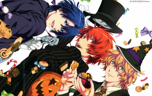 Joy, mask, red, sweets, Halloween, pumpkin, gloves, jacket