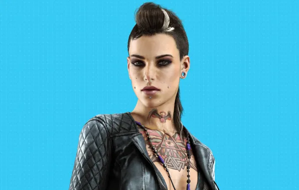 Picture look, girl, piercing, beads, tattoo, Watch Dogs, Ubisoft Montreal, Watchdogs