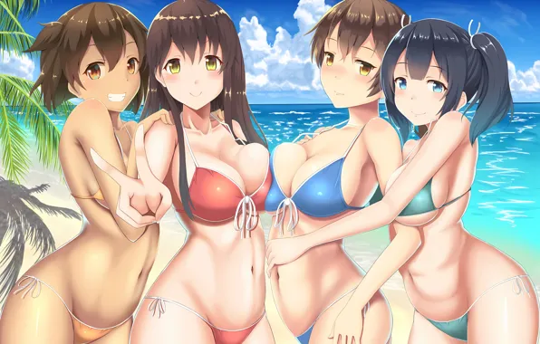 Wallpaper girl, sexy, brown hair, anime, beautiful, short hair, pretty,  swimsuit for mobile and desktop, section сэйнэн, resolution 7282x4096 -  download