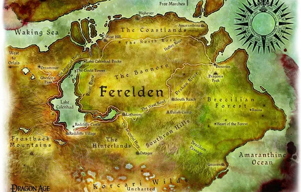 Map, dragon age, origins, concept art, ferelden