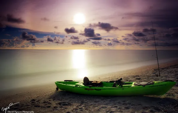 Picture sea, landscape, sunset, boat