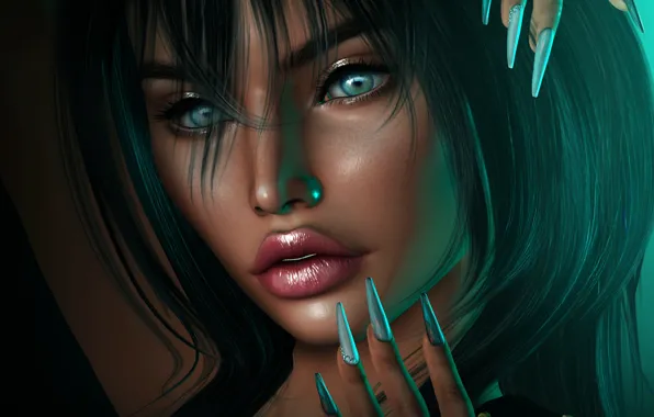 Eyes, girl, face, hair, makeup, nails