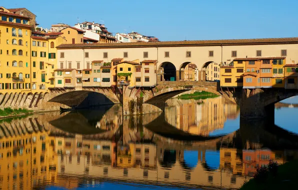 Picture bridge, river, home, Italy, Florence, Old Bridge, Firenze, Arno