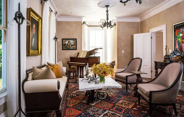 Design, style, interior, piano, pictures, living room