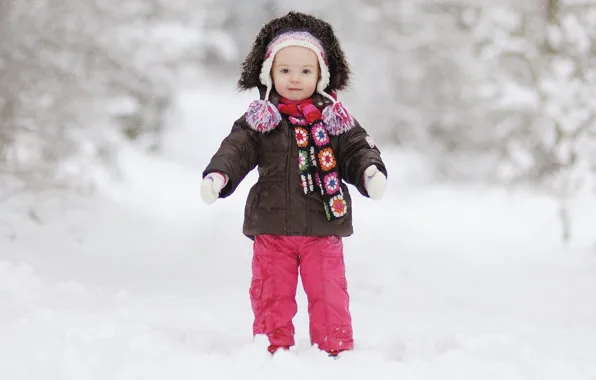 Picture winter, snow, joy, happiness, children, childhood, child, cute