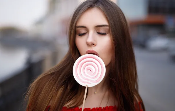 Download wallpaper pose, hair, Girl, candy, Maxim Romanov, Ekaterina