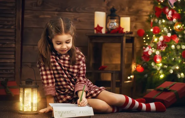 Wallpaper letter, room, tree, child, the evening, lantern, gifts, New ...