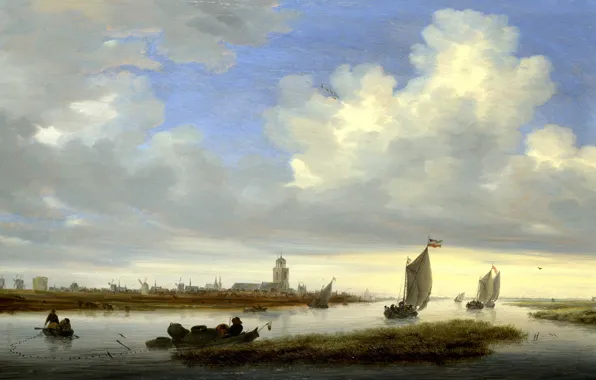 Picture boat, picture, sail, seascape, Salomon van Ruysdael, Salomon van Ruisdael, View of Deventer from the …