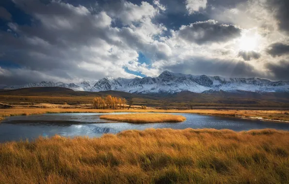 Grass, clouds, mountains, the wind, horizon, space, the beauty of nature, Alexey Kretov