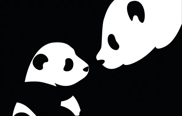 Picture black and white, Panda, mom, child