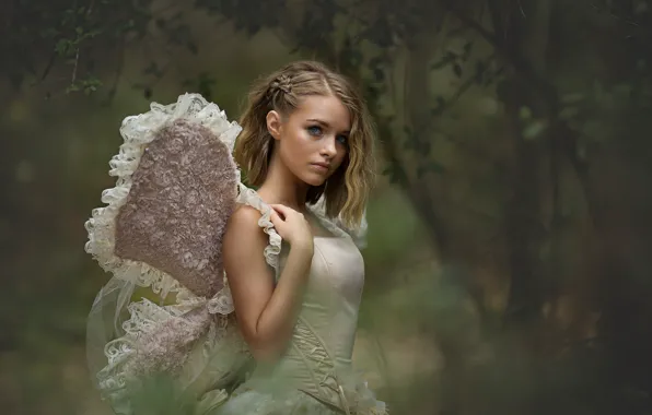 Picture girl, nature, butterfly, wings, blonde